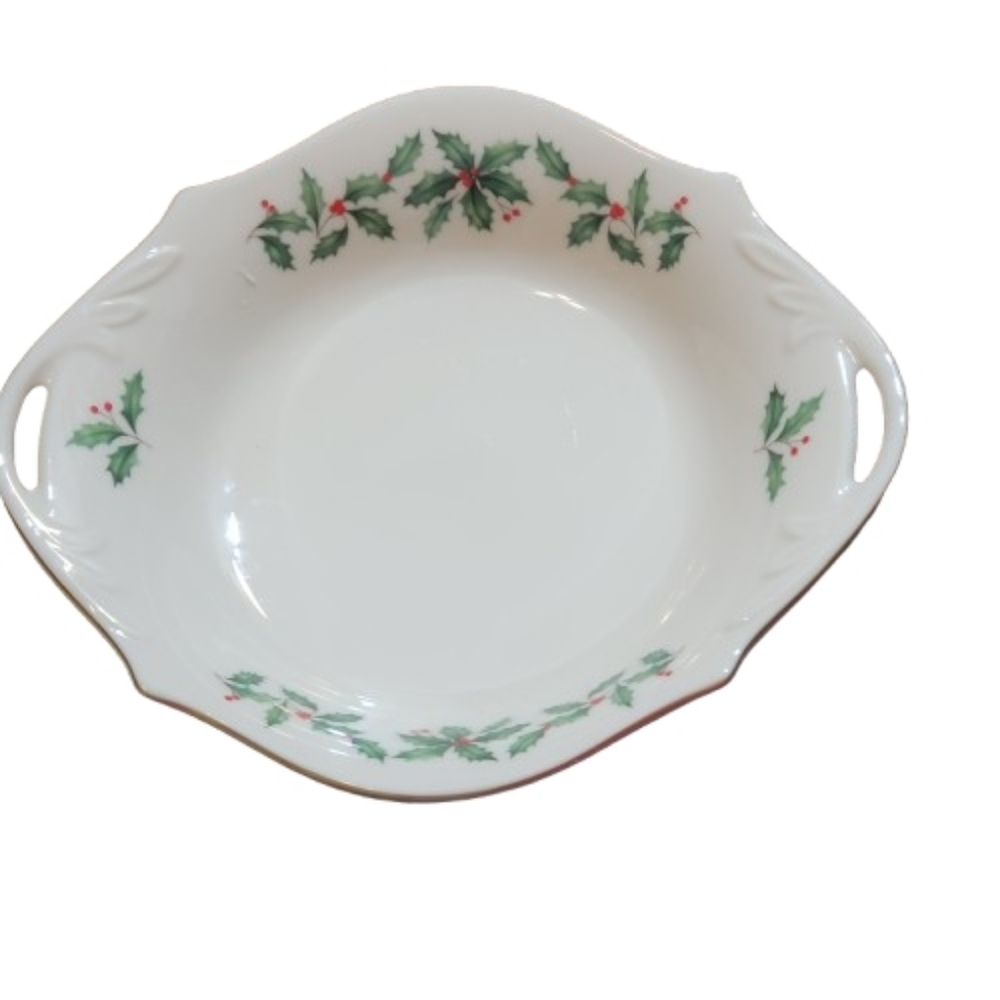 Lenox Holiday Small Handled Bowl Holly Berry Serving Dish Christmas China